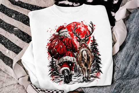 Vintage Santa And Reindeer Christmas PNG SVG DesignDestine 