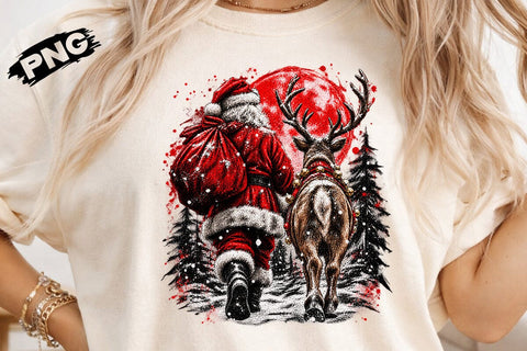 Vintage Santa And Reindeer Christmas PNG SVG DesignDestine 