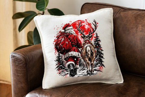 Vintage Santa And Reindeer Christmas PNG SVG DesignDestine 
