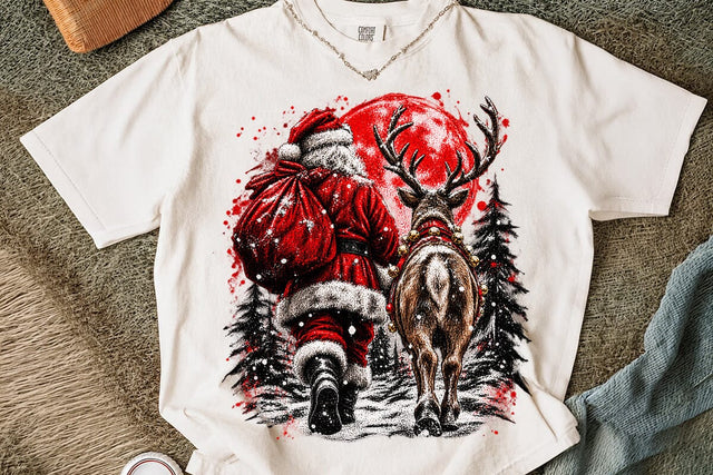 Vintage Santa And Reindeer Christmas PNG SVG DesignDestine 