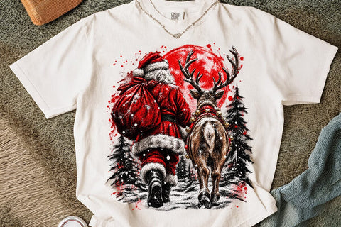 Vintage Santa And Reindeer Christmas PNG SVG DesignDestine 
