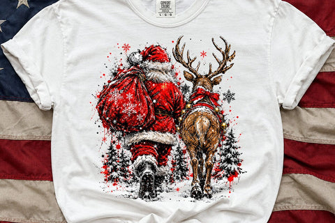 Vintage Santa And Reindeer Christmas PNG SVG DesignDestine 