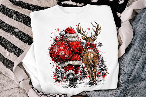 Vintage Santa And Reindeer Christmas PNG SVG DesignDestine 