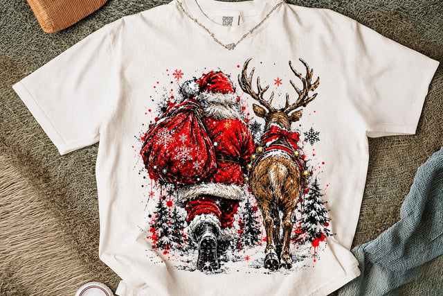 Vintage Santa And Reindeer Christmas PNG SVG DesignDestine 