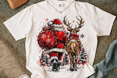 Vintage Santa And Reindeer Christmas PNG SVG DesignDestine 
