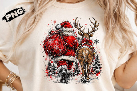 Vintage Santa And Reindeer Christmas PNG SVG DesignDestine 