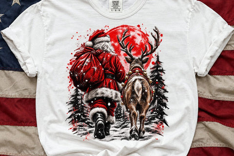 Vintage Santa And Reindeer Christmas PNG SVG DesignDestine 