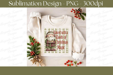 Vintage Santa Christmas Baking PNG, Baked with a Dash of Christmas Magic, Holiday Sublimation Design, Digital Download Sublimation Keepsake Treasures Designs LLC. 