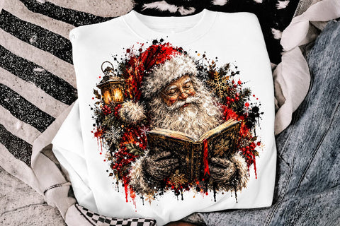 Vintage Santa Reading Book Christmas PNG SVG DesignDestine 