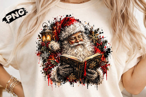Vintage Santa Reading Book Christmas PNG SVG DesignDestine 