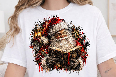 Vintage Santa Reading Book Christmas PNG SVG DesignDestine 