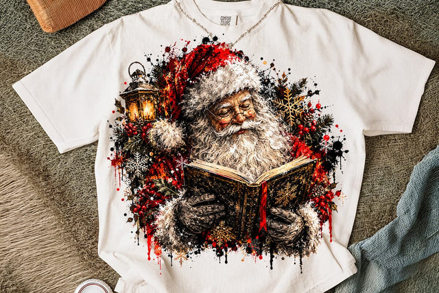 Vintage Santa Reading Book Christmas PNG SVG DesignDestine 
