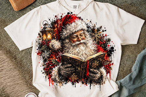 Vintage Santa Reading Book Christmas PNG SVG DesignDestine 