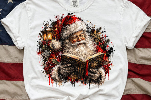 Vintage Santa Reading Book Christmas PNG SVG DesignDestine 