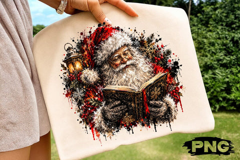 Vintage Santa Reading Book Christmas PNG SVG DesignDestine 
