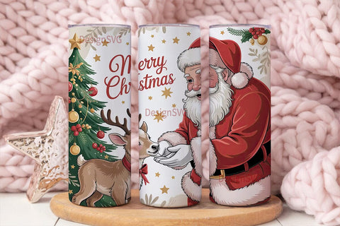 Vintage Santa & Reindeer 20oz Tumbler Sublimation DesignSVG 