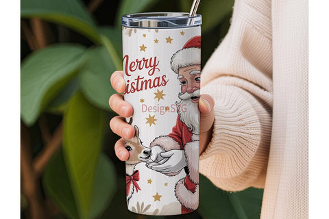 Vintage Santa & Reindeer 20oz Tumbler Sublimation DesignSVG 