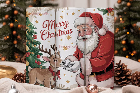 Vintage Santa & Reindeer 20oz Tumbler Sublimation DesignSVG 