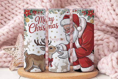 Vintage Santa & Reindeer 20oz Tumbler Sublimation DesignSVG 