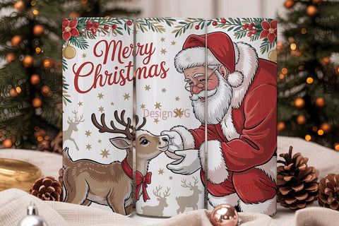 Vintage Santa & Reindeer 20oz Tumbler Sublimation DesignSVG 