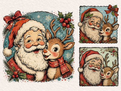 Vintage Santa Reindeer PNG Bundle SVG DesignDestine 
