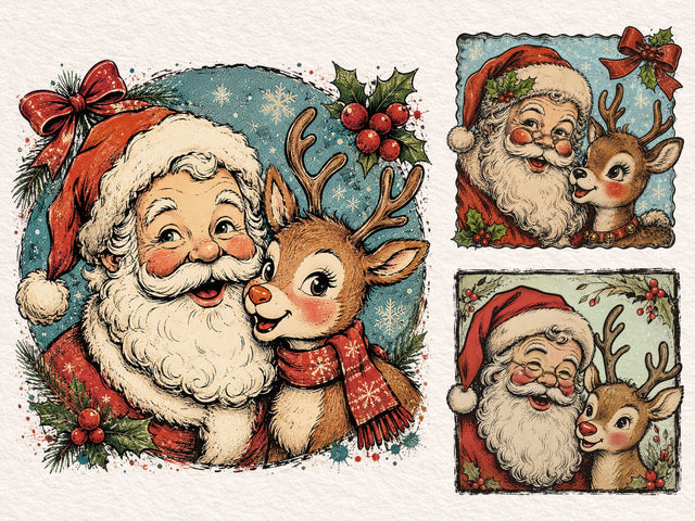 Vintage Santa Reindeer PNG Bundle SVG DesignDestine 