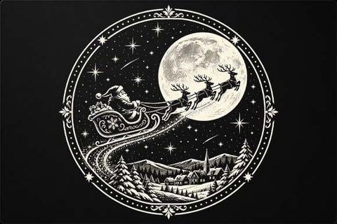 Vintage Santa Sleigh Christmas Moonlight Design SVG BillahCrafts 