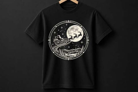 Vintage Santa Sleigh Christmas Moonlight Design SVG BillahCrafts 