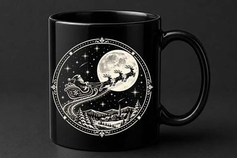 Vintage Santa Sleigh Christmas Moonlight Design SVG BillahCrafts 