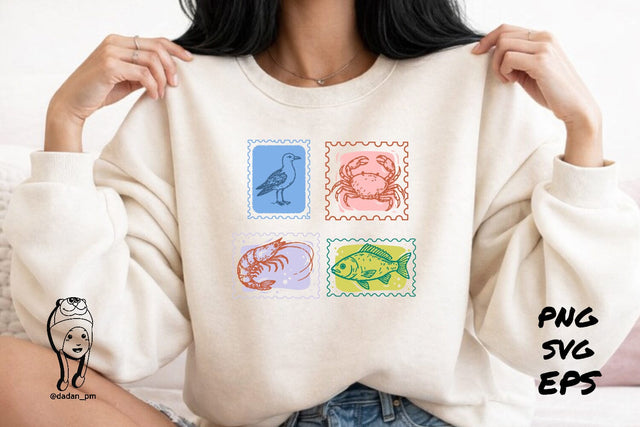 Vintage Sea Life Aesthetic Stamp SVG dadan_pm 