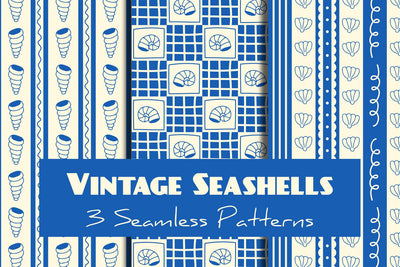 Vintage Seashell Seamless Patterns & Digital Papers Digital Pattern Rin Green 