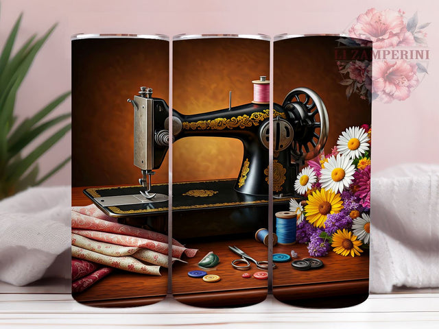 Vintage Sewing 20oz Craft Tumbler, Sewing Machine Wrap, 20oz Sublimation, Crafting Drinkware, Custom Sewing Mug, Quilter Gift, Personalized Sewing Cup Sublimation Li Zamperini 
