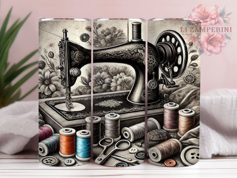 Vintage Sewing 20oz Craft Tumbler, Sewing Machine Wrap, 20oz Sublimation, Crafting Drinkware, Custom Sewing Mug, Quilter Gift, Personalized Sewing Cup Sublimation Li Zamperini 