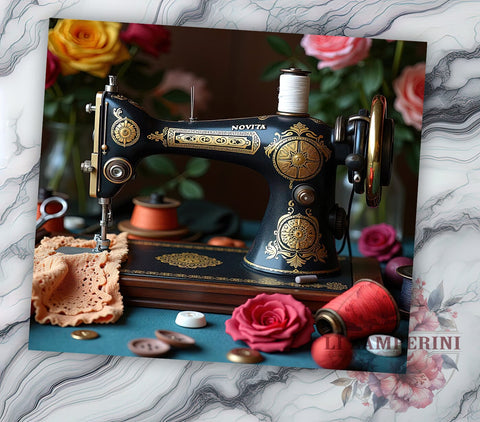 Vintage Sewing 20oz Craft Tumbler, Sewing Machine Wrap, 20oz Sublimation, Crafting Drinkware, Custom Sewing Mug, Quilter Gift, Personalized Sewing Cup Sublimation Li Zamperini 