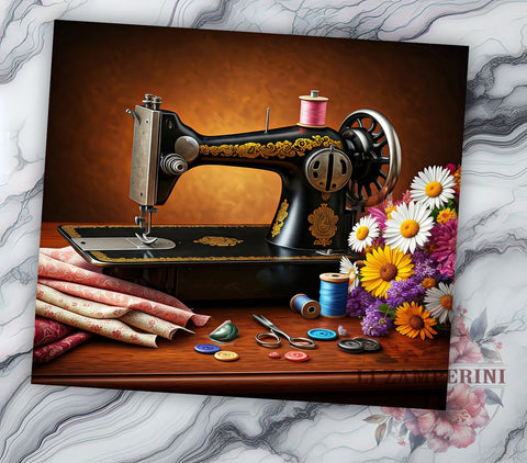 Vintage Sewing 20oz Craft Tumbler, Sewing Machine Wrap, 20oz Sublimation, Crafting Drinkware, Custom Sewing Mug, Quilter Gift, Personalized Sewing Cup Sublimation Li Zamperini 