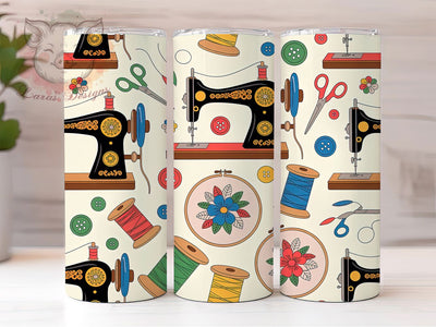 Vintage Sewing Craft Tumbler, Sewing Machine, Quilting Theme, Craft Style, Handmade Design, 20Oz Tumbler, Sublimation Wrap Sublimation Lara' s Designs 