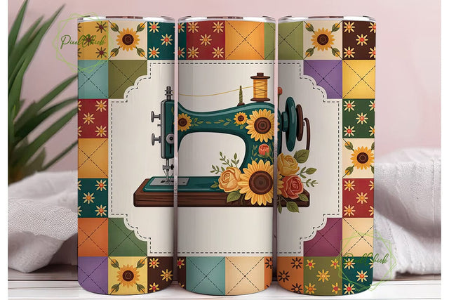 Vintage Sewing Machine 20oz Tumbler Wrap Sublimation PixelChick 