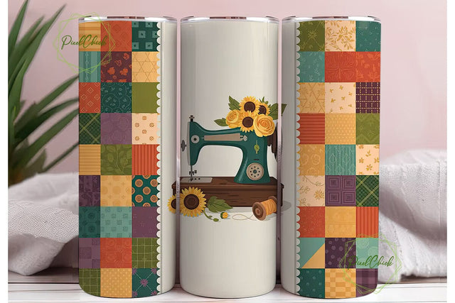 Vintage Sewing Machine 20oz Tumbler Wrap Sublimation PixelChick 