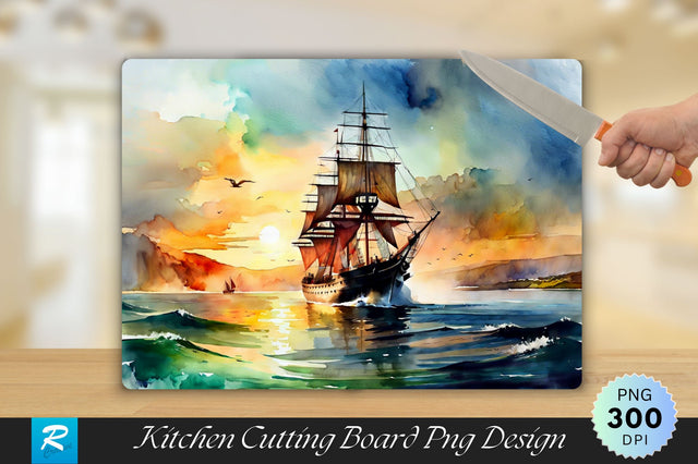 Vintage Ship Watercolor Painting Cutting Board Sublimation Regulrcrative 