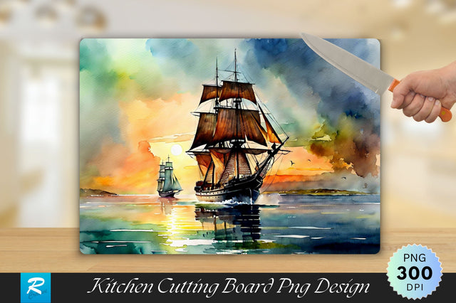 Vintage Ship Watercolor Painting Cutting Board Sublimation Regulrcrative 