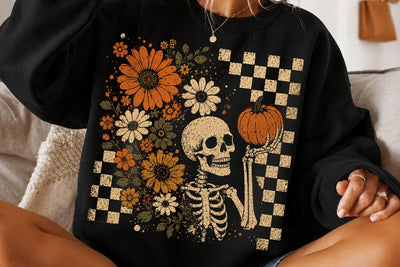 Vintage Skeleton Pumpkin Floral Halloween SVG DesignDestine 