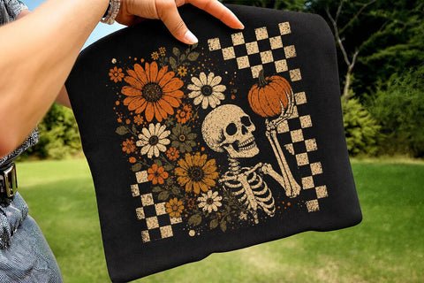 Vintage Skeleton Pumpkin Floral Halloween SVG DesignDestine 