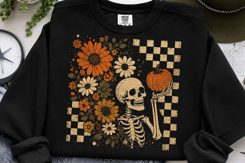 Vintage Skeleton Pumpkin Floral Halloween SVG DesignDestine 
