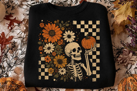 Vintage Skeleton Pumpkin Floral Halloween SVG DesignDestine 