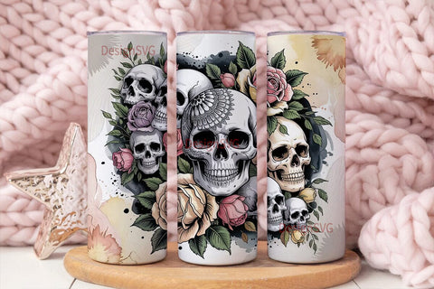 Vintage Skull & Roses 20oz Tumbler Wrap Sublimation DesignSVG 