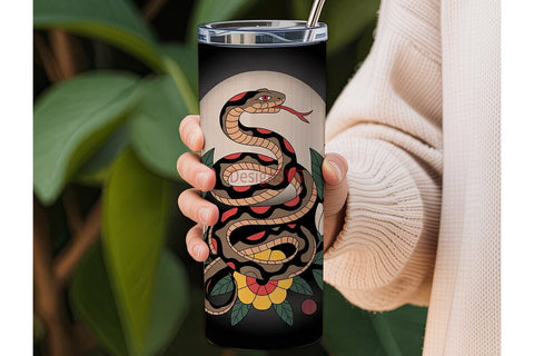Vintage Snake Tattoo 20oz Tumbler Wrap Sublimation DesignSVG 