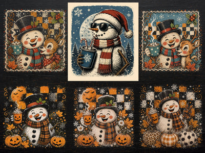 Vintage Snowman Halloween PNG Bundle SVG DesignDestine 