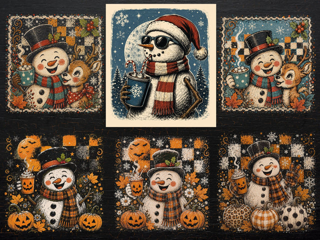 Vintage Snowman Halloween PNG Bundle SVG DesignDestine 