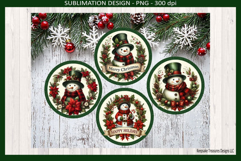 Vintage Snowman Ornaments Png, Christmas Sublimation Design, Holiday Digital Download Sublimation Keepsake Treasures Designs LLC. 
