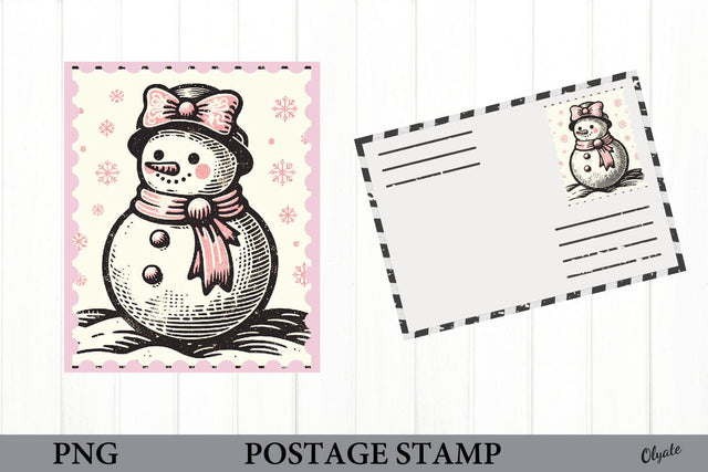 Vintage Snowman Postage Stamp PNG. Christmas Mark Sublimation Olga Terlyanskaya 